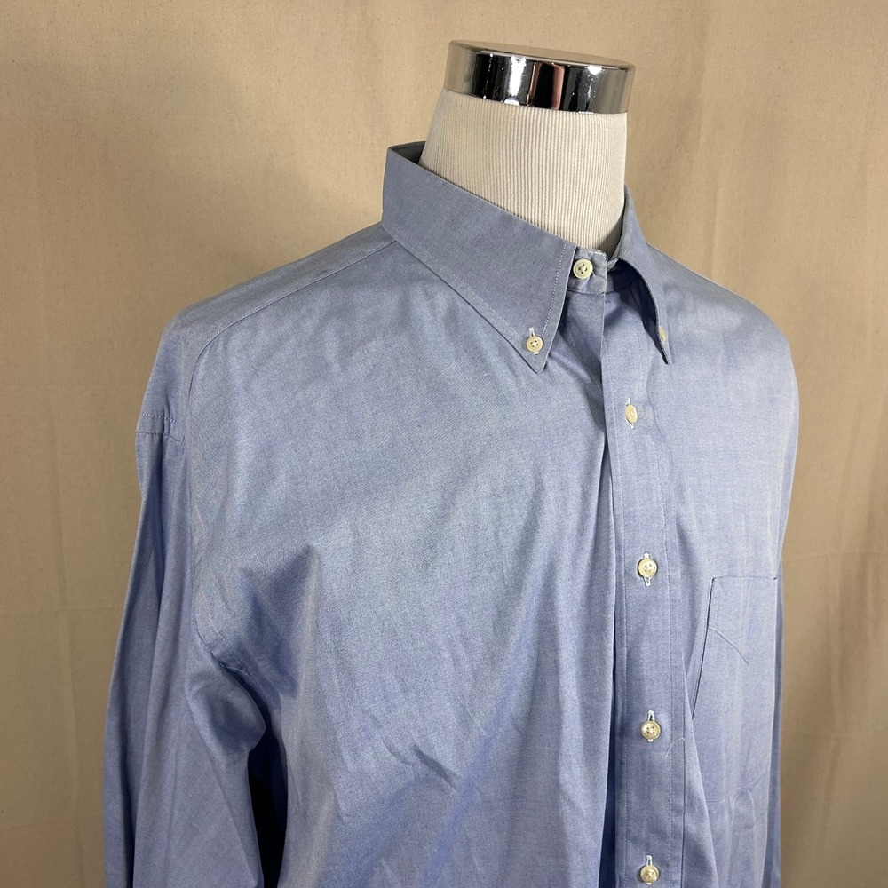 Gitman Bros 18.5 40 Tall Vintage Pinpoint Oxford Dress Shirt Blue Solid Cotton